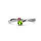 1 - Lucie 4.10 mm Bold Round Rhodolite Garnet and Peridot 2 Stone Promise Ring 