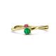 1 - Lucie 4.10 mm Bold Round Rhodolite Garnet and Emerald 2 Stone Promise Ring 