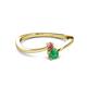2 - Lucie 4.10 mm Bold Round Rhodolite Garnet and Emerald 2 Stone Promise Ring 