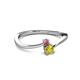 2 - Lucie 4.10 mm Bold Round Rhodolite Garnet and Yellow Diamond 2 Stone Promise Ring 