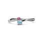 1 - Lucie 4.10 mm Bold Round Pink Tourmaline and Aquamarine 2 Stone Promise Ring 