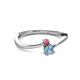 2 - Lucie 4.10 mm Bold Round Pink Tourmaline and Aquamarine 2 Stone Promise Ring 