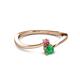 2 - Lucie 4.10 mm Bold Round Pink Tourmaline and Emerald 2 Stone Promise Ring 