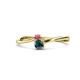 1 - Lucie 4.10 mm Bold Round Pink Tourmaline and Blue Diamond 2 Stone Promise Ring 