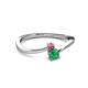 2 - Lucie 4.10 mm Bold Round Pink Tourmaline and Emerald 2 Stone Promise Ring 