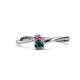 1 - Lucie 4.10 mm Bold Round Pink Tourmaline and Blue Diamond 2 Stone Promise Ring 