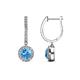 1 - Ilona (5mm) Round Blue Topaz and Diamond Halo Dangling Earrings 