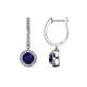 1 - Ilona (5mm) Round Blue Sapphire and Diamond Halo Dangling Earrings 