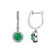 1 - Ilona (5mm) Round Emerald and Diamond Halo Dangling Earrings 