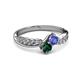 3 - Nicia Tanzanite and Emerald with Side Diamonds Bypass Ring 