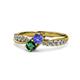 1 - Nicia Tanzanite and Emerald with Side Diamonds Bypass Ring 