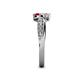 6 - Nicia White Sapphire and Ruby with Side Diamonds Bypass Ring 