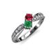 4 - Nicia Ruby and Emerald with Side Diamonds Bypass Ring 