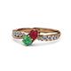 1 - Nicia Ruby and Emerald with Side Diamonds Bypass Ring 
