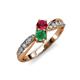 4 - Nicia Ruby and Emerald with Side Diamonds Bypass Ring 