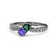1 - Nicia Emerald and Tanzanite with Side Diamonds Bypass Ring 