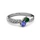 3 - Nicia Emerald and Tanzanite with Side Diamonds Bypass Ring 