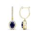 1 - Ilona Oval Cut Blue Sapphire and Diamond Halo Dangling Earrings 