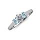3 - Orana 7x5 mm Oval Cut Diamond and Aquamarine 1.45 ctw Trellis Three Stone Engagement Ring 