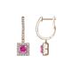 1 - Ilona (4mm) Princess Cut Pink Sapphire and Round Diamond Halo Dangling Earrings 