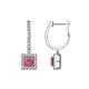 1 - Ilona (4mm) Princess Cut Pink Tourmaline and Round Diamond Halo Dangling Earrings 