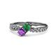 1 - Nicia Emerald and Amethyst with Side Diamonds Bypass Ring 
