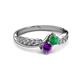 2 - Nicia Emerald and Amethyst with Side Diamonds Bypass Ring 