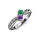 3 - Nicia Emerald and Amethyst with Side Diamonds Bypass Ring 