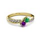 2 - Nicia Amethyst and Emerald with Side Diamonds Bypass Ring 