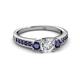 2 - Valene Diamond and Blue Sapphire Three Stone with Side Blue Sapphire Ring 