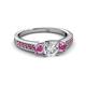 2 - Valene Diamond and Pink Sapphire Three Stone with Side Pink Sapphire Ring 
