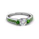 2 - Valene Diamond and Green Garnet Three Stone with Side Green Garnet Ring 