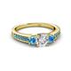 2 - Valene Diamond and Blue Topaz Three Stone with Side Blue Topaz Ring 