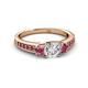 2 - Valene Diamond and Pink Tourmaline Three Stone with Side Pink Tourmaline Ring 