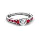 2 - Valene Diamond and Ruby Three Stone with Side Ruby Ring 
