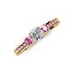 3 - Valene Diamond and Pink Sapphire Three Stone with Side Pink Sapphire Ring 