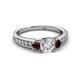 2 - Valene Lab Grown Diamond and Red Garnet Three Stone Engagement Ring 