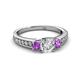 2 - Valene Diamond and Amethyst Three Stone Engagement Ring 