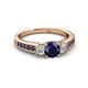 2 - Valene Blue Sapphire and Diamond Three Stone with Side Blue Sapphire Ring 