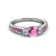 2 - Valene Pink Sapphire and Diamond Three Stone with Side Pink Sapphire Ring 