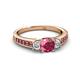 2 - Valene Pink Tourmaline and Diamond Three Stone with Side Pink Tourmaline Ring 