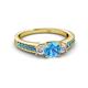 2 - Valene Blue Topaz and Diamond Three Stone with Side Blue Topaz Ring 