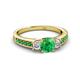 2 - Valene Emerald and Diamond Three Stone with Side Emerald Ring 