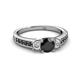 2 - Valene Black and White Diamond Three Stone with Side Black Diamond Ring 