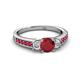 2 - Valene Ruby and Diamond Three Stone with Side Ruby Ring 