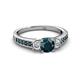 2 - Valene London Blue Topaz and Diamond Three Stone with Side London Blue Topaz Ring 