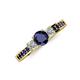 3 - Valene Blue Sapphire and Diamond Three Stone with Side Blue Sapphire Ring 