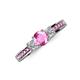 3 - Valene Pink Sapphire and Diamond Three Stone with Side Pink Sapphire Ring 