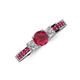 3 - Valene Ruby and Diamond Three Stone with Side Ruby Ring 