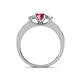 4 - Valene Pink Tourmaline and Diamond Three Stone with Side Pink Tourmaline Ring 